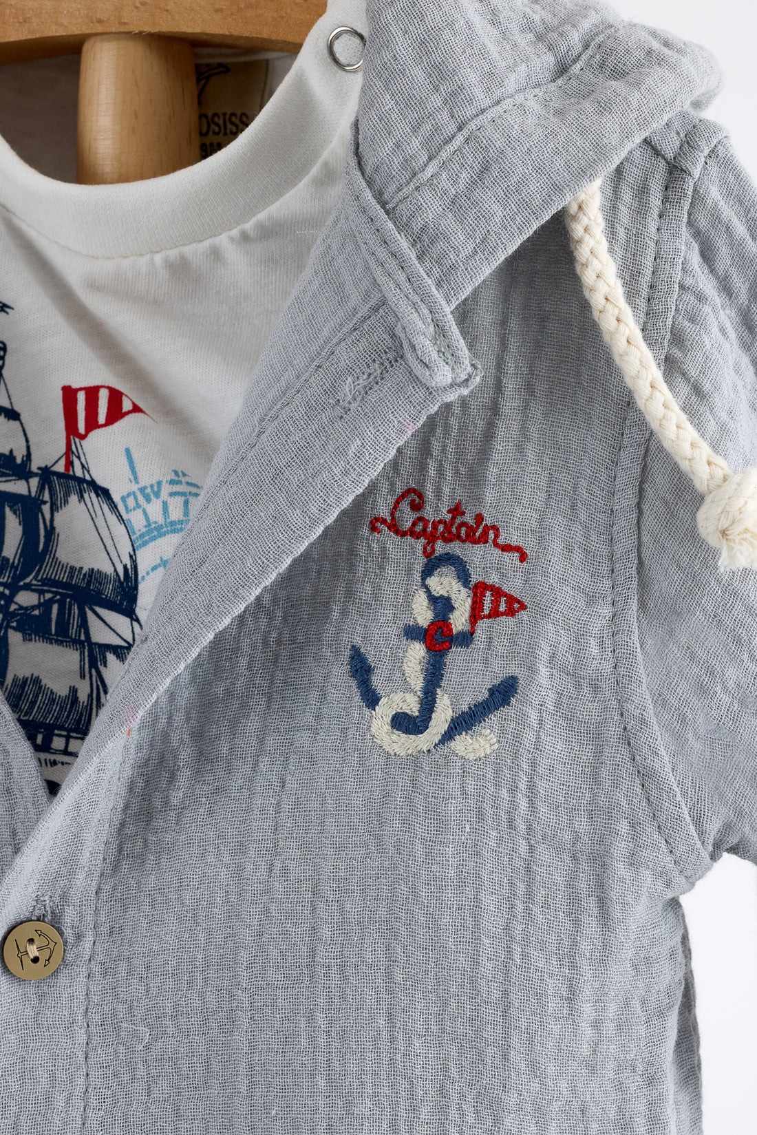 Denizci Temalı Mavi Müslin Gömlek Erkek Çocuk Giyim 3'lü Takım