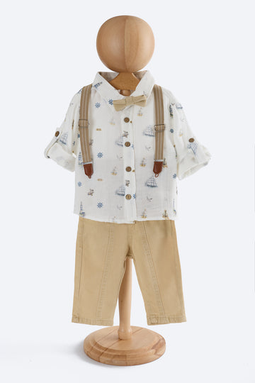 Bej Yelkenli desenli 4'lü Salopet Takım