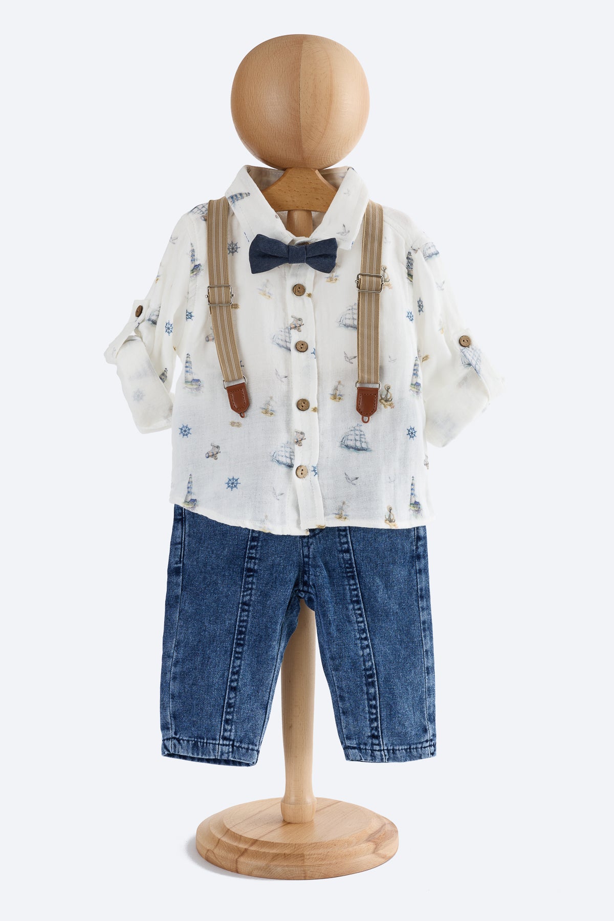 Mavi Yelkenli Desenli 4'lü Salopet Takım