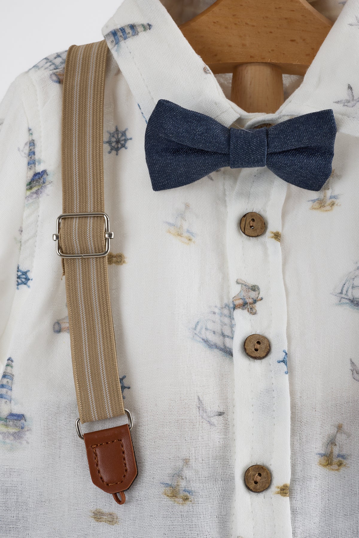 Mavi Yelkenli Desenli 4'lü Salopet Takım