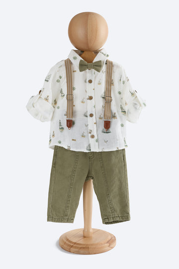 Yeşil Yelkenli Desenli 4'lü Salopet Takım