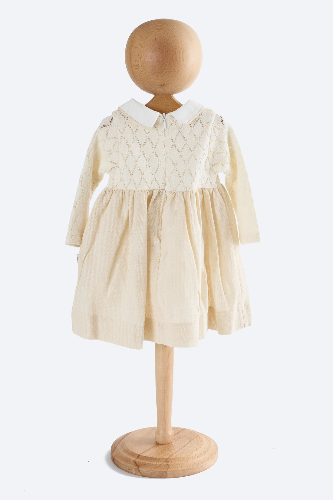 Ekru Uzun Kollu Kız Çocuk Elbise