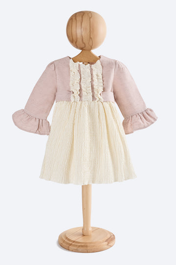 Fırfırlı Pembe Kız Çocuk Elbise