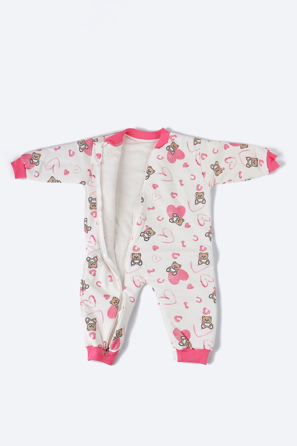 Pembe Kalp ve Ayıcık Desenli Uyku Tulumu