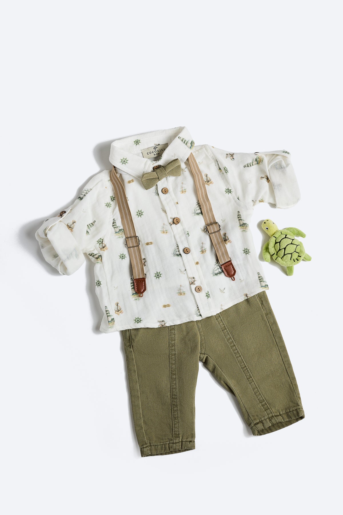 Yeşil Yelkenli Desenli 4'lü Salopet Takım