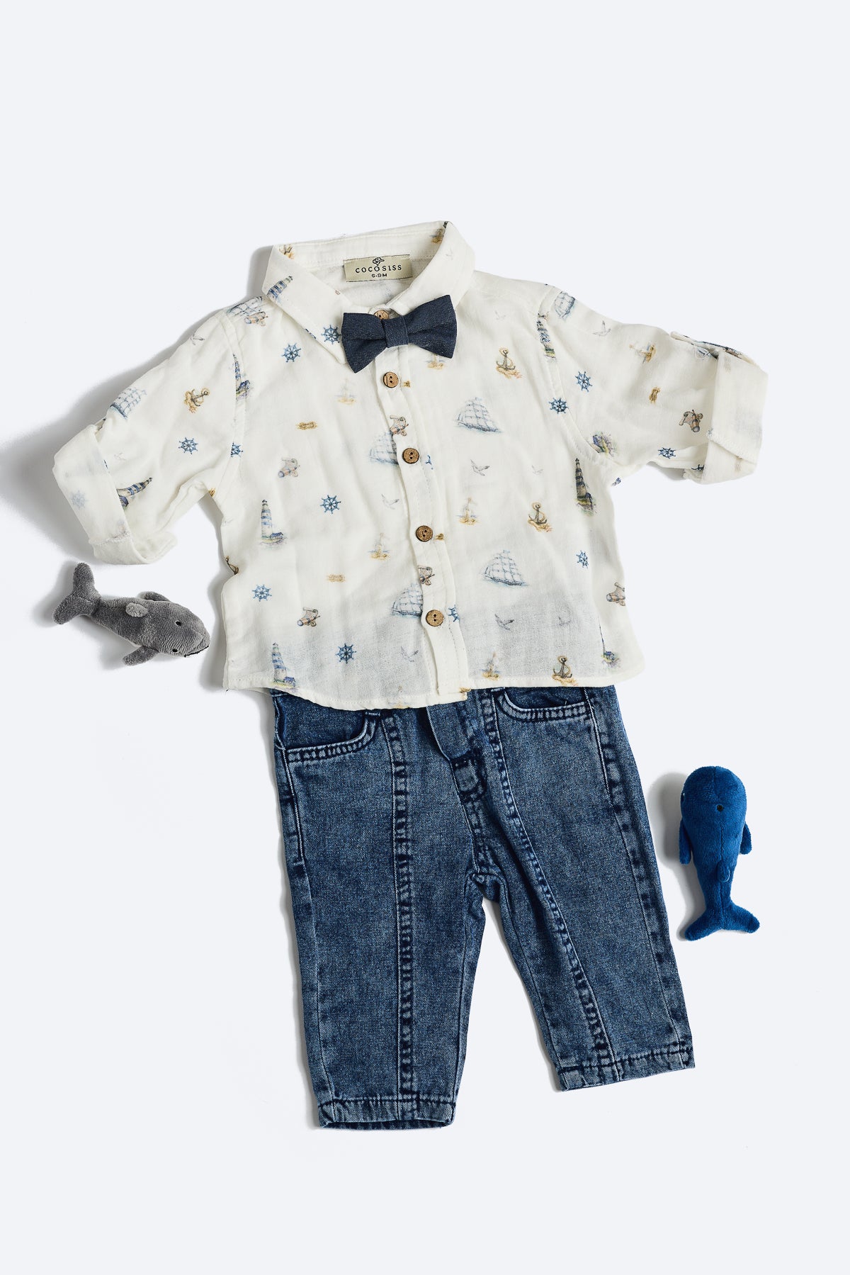 Mavi Yelkenli Desenli 4'lü Salopet Takım