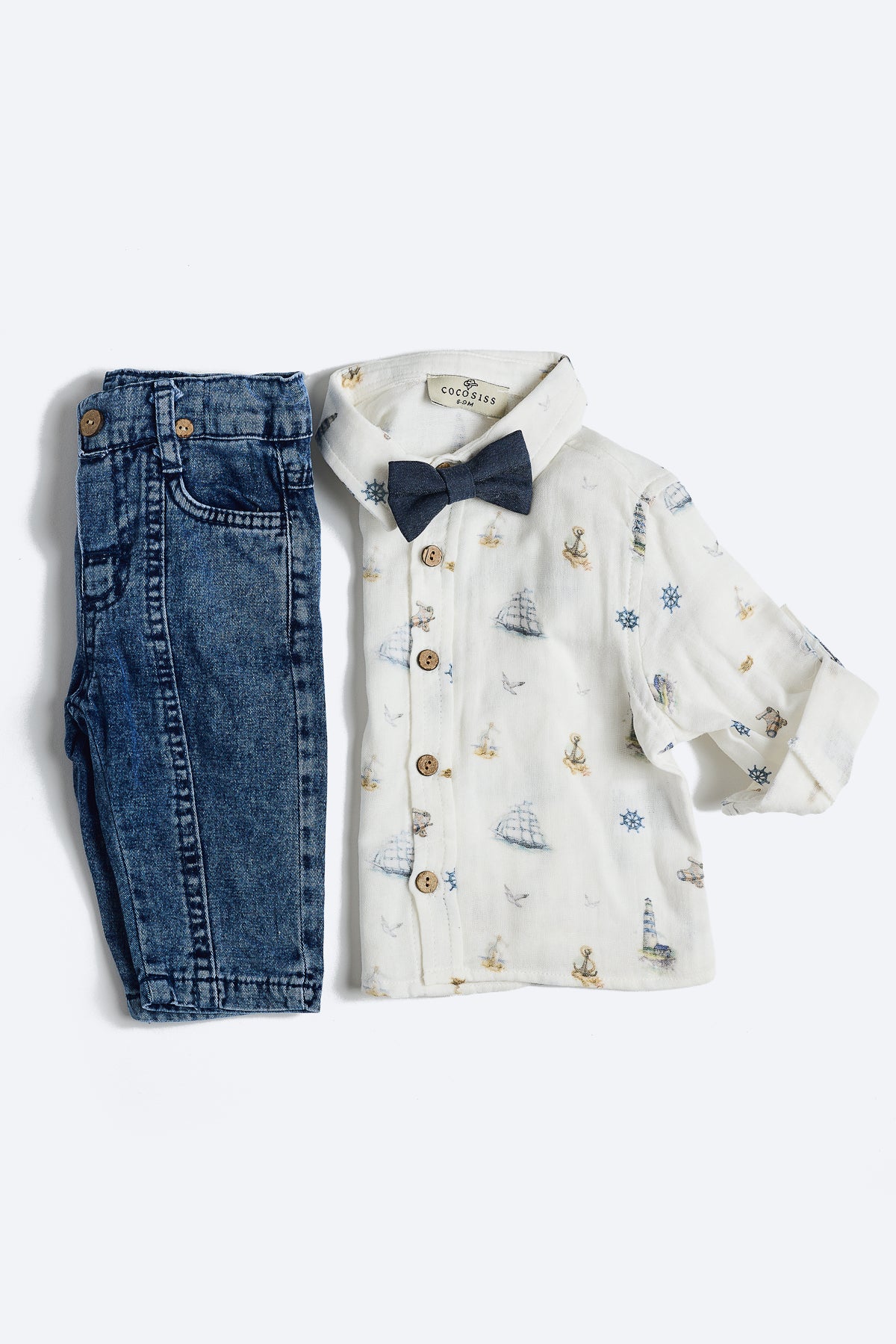 Mavi Yelkenli Desenli 4'lü Salopet Takım