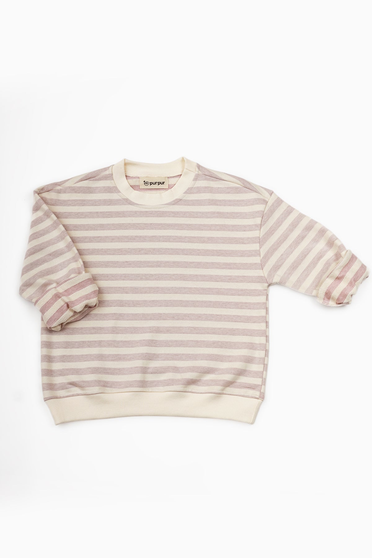 Oversize Uzun Kollu Lila Çizgili Sweatshirt