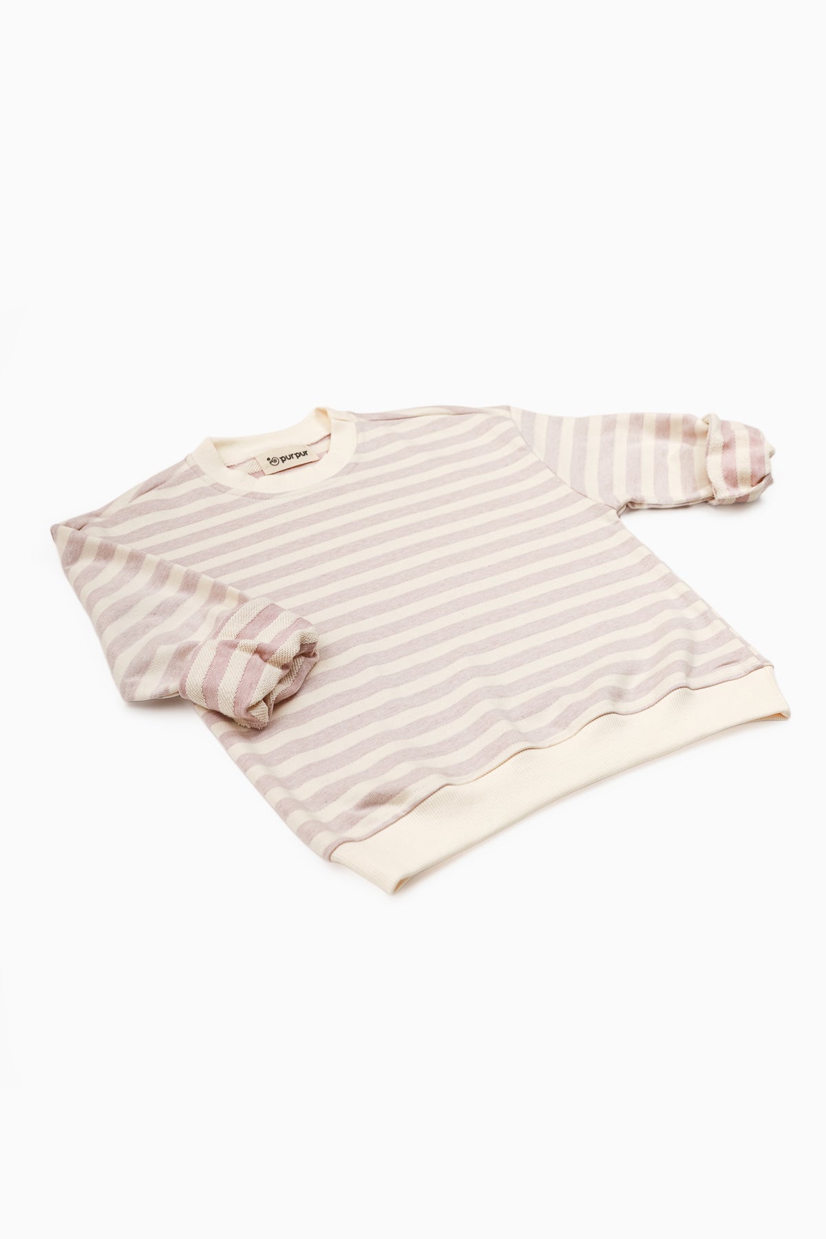 Oversize Uzun Kollu Lila Çizgili Sweatshirt