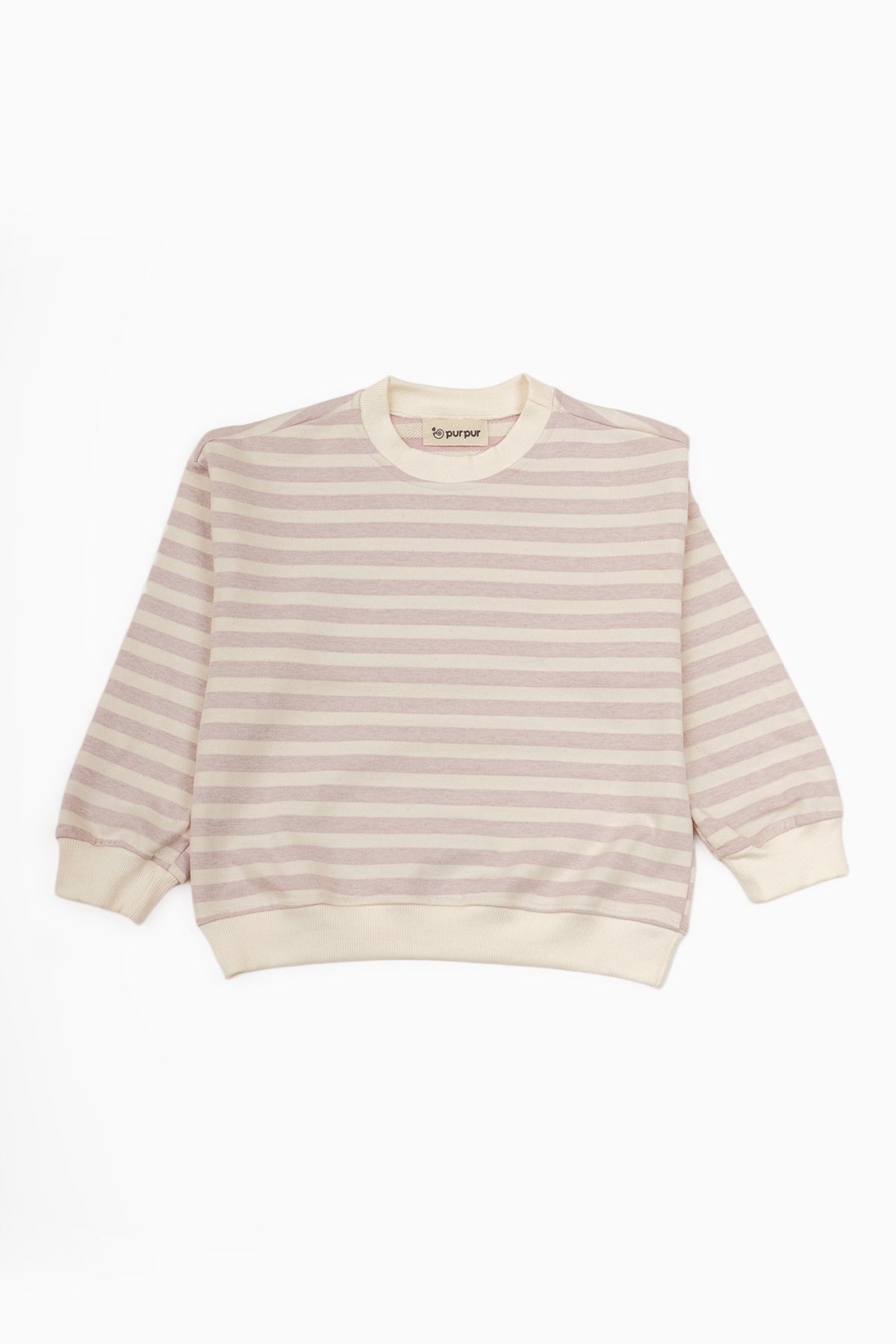 Oversize Uzun Kollu Lila Çizgili Sweatshirt