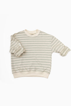 Oversize Uzun Kollu Yeşil Çizgili Sweatshirt