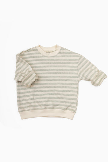 Oversize Uzun Kollu Yeşil Çizgili Sweatshirt