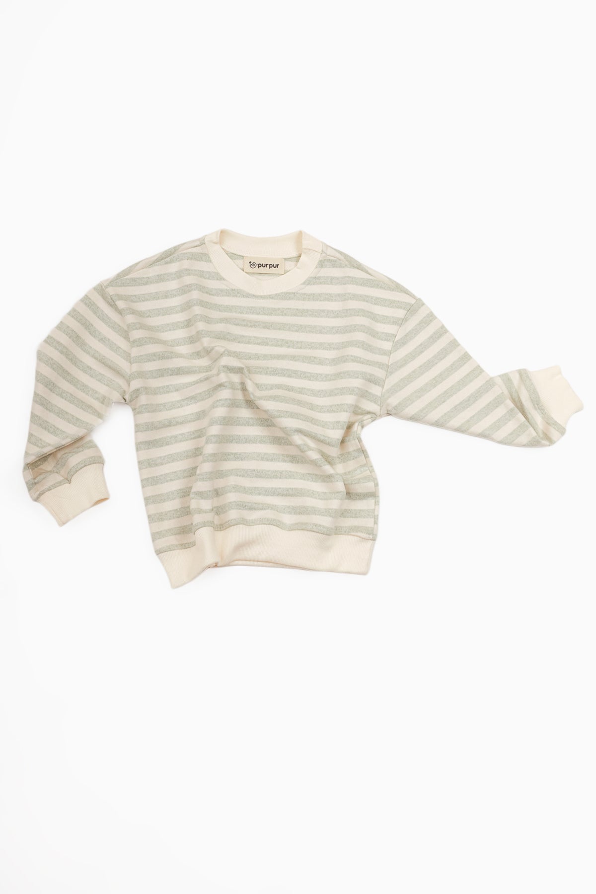 Oversize Uzun Kollu Yeşil Çizgili Sweatshirt