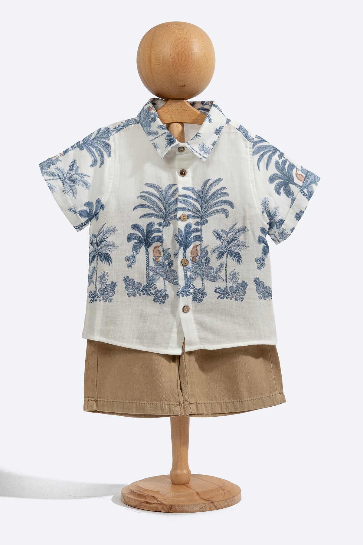 PALM BLUE ERKEK ÇOCUK ŞORT GÖMLEK PAMUKLU TAKIM