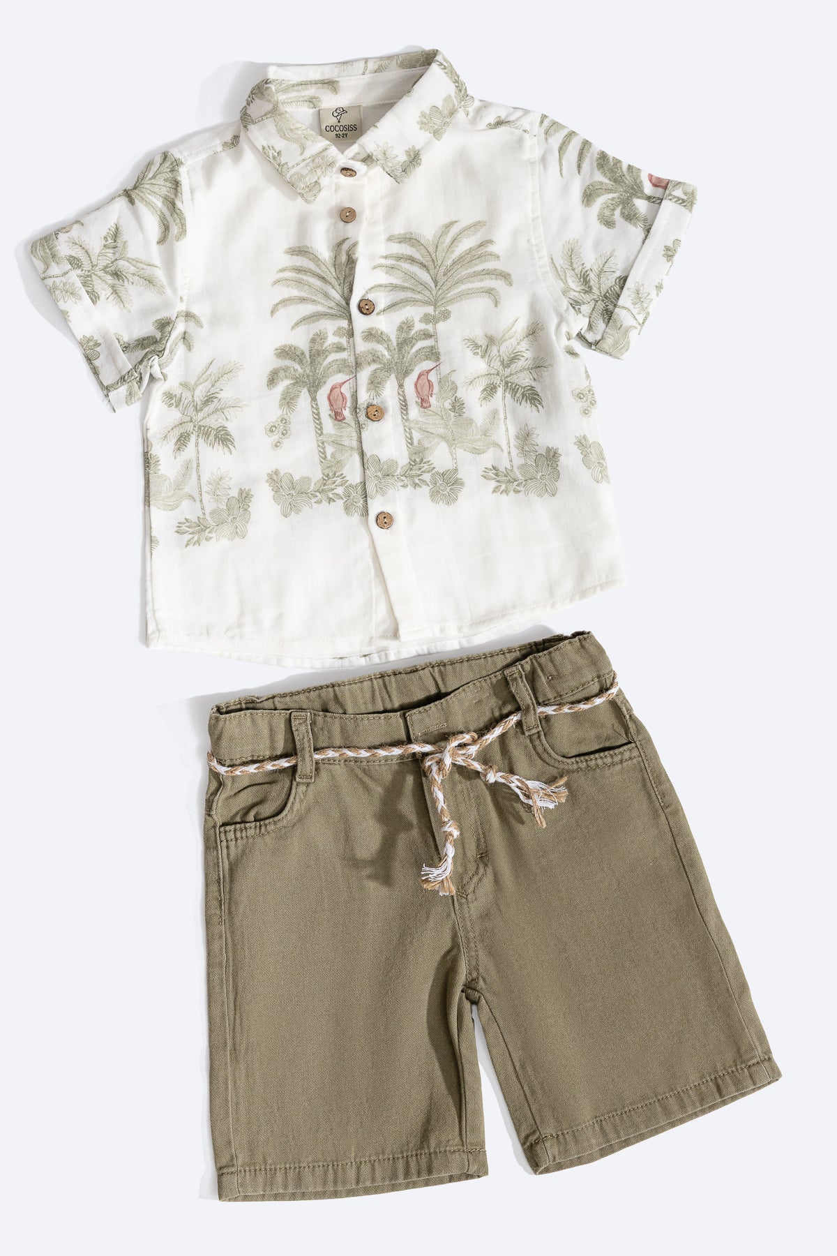 PALM GREEN ERKEK ÇOCUK ŞORT GÖMLEK PAMUKLU TAKIM