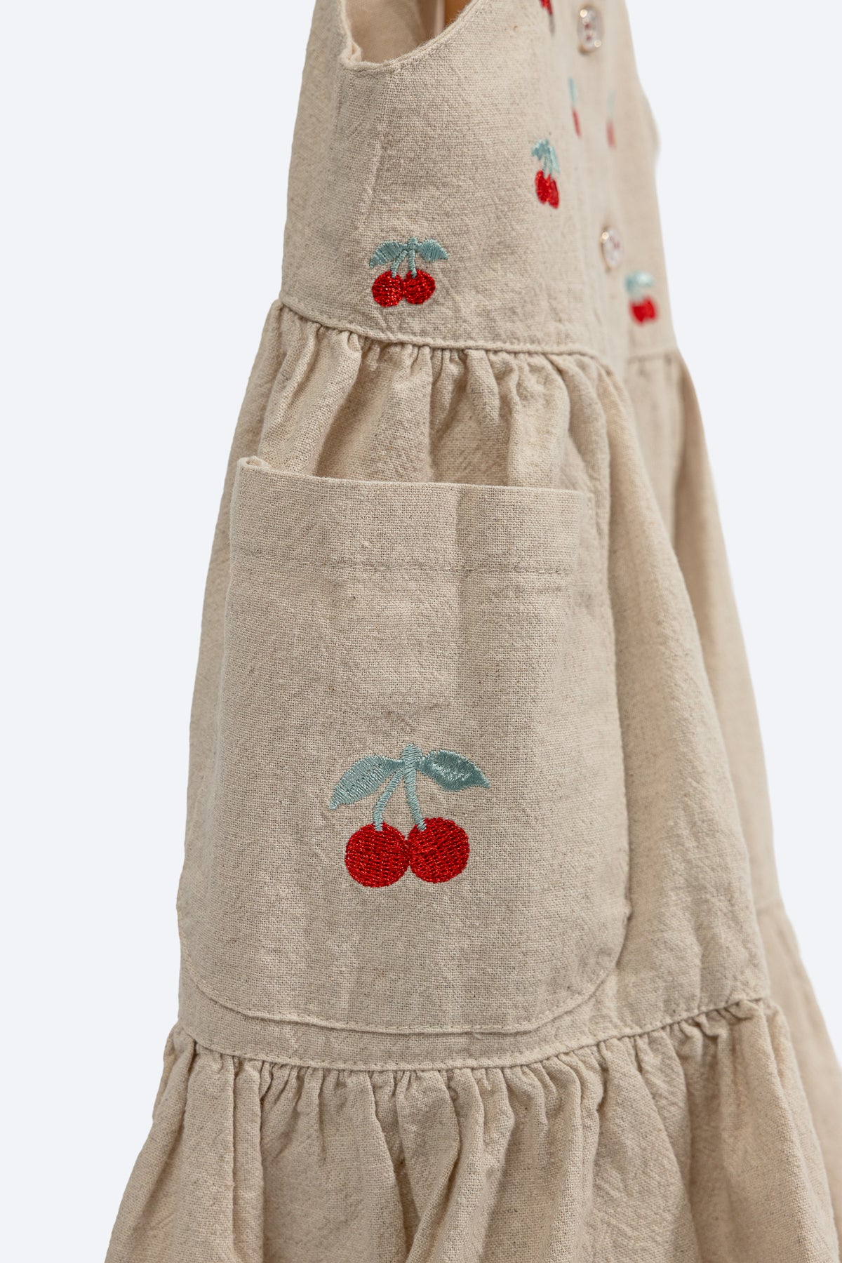 CHERRY KIZ ÇOCUK ELBİSE HASIR ŞAPKA TAKIM